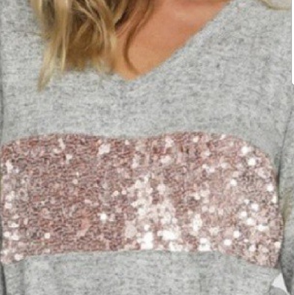 Heather Grey Top with Rose Sequins - Picture 2 of 5
